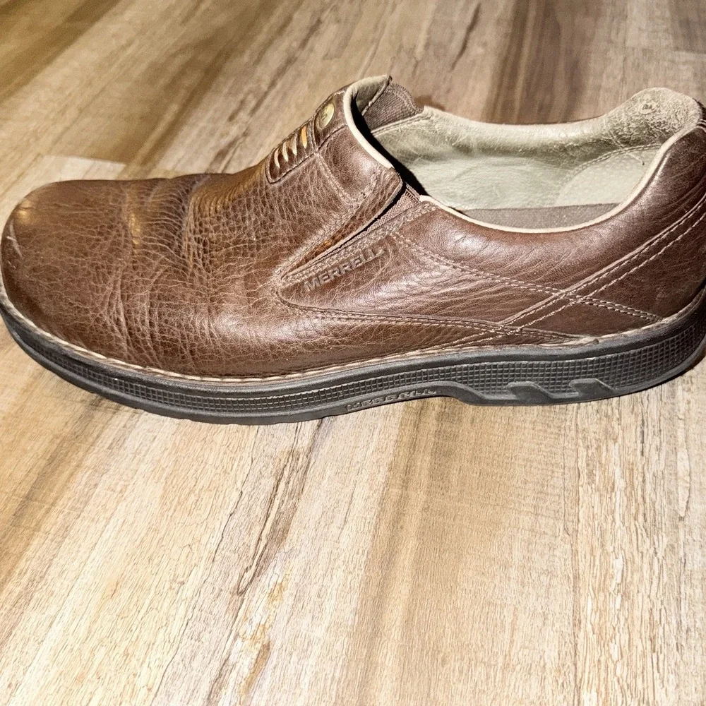 Merrell World Legend Brown Leather Slip On Loafers Mens 13 Comfort Shoes